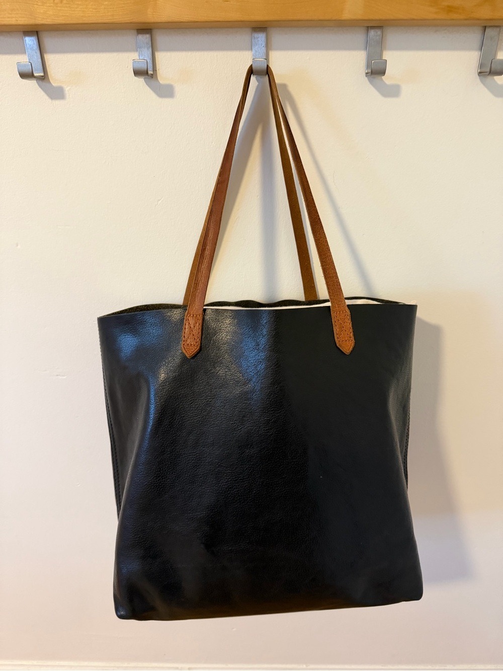 Madewell Classic Transport Black Tote with Tan Shoulder Straps